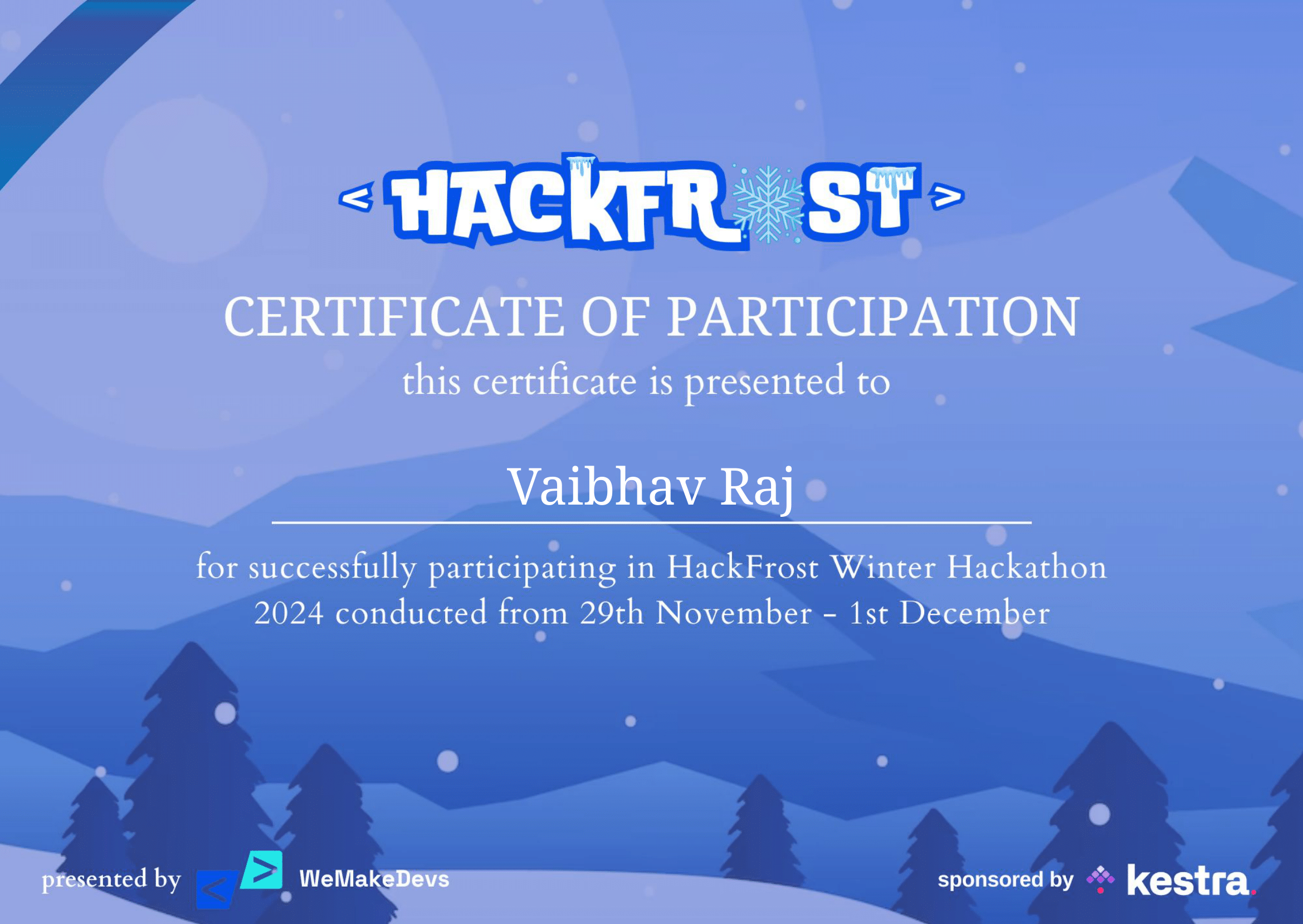 HackFrost 2024 Participation Certificate