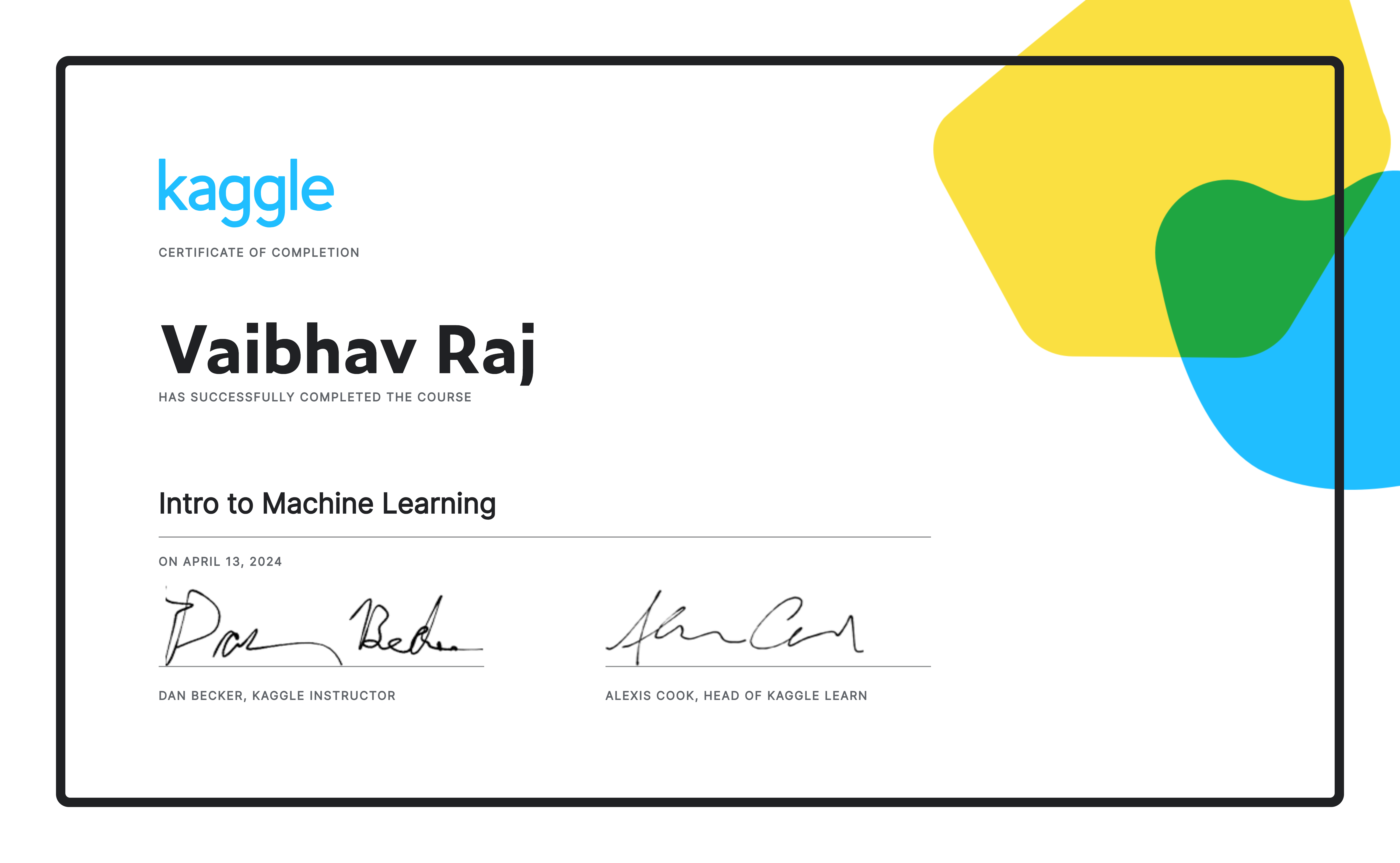 Kaggle Machine Learning Certificate