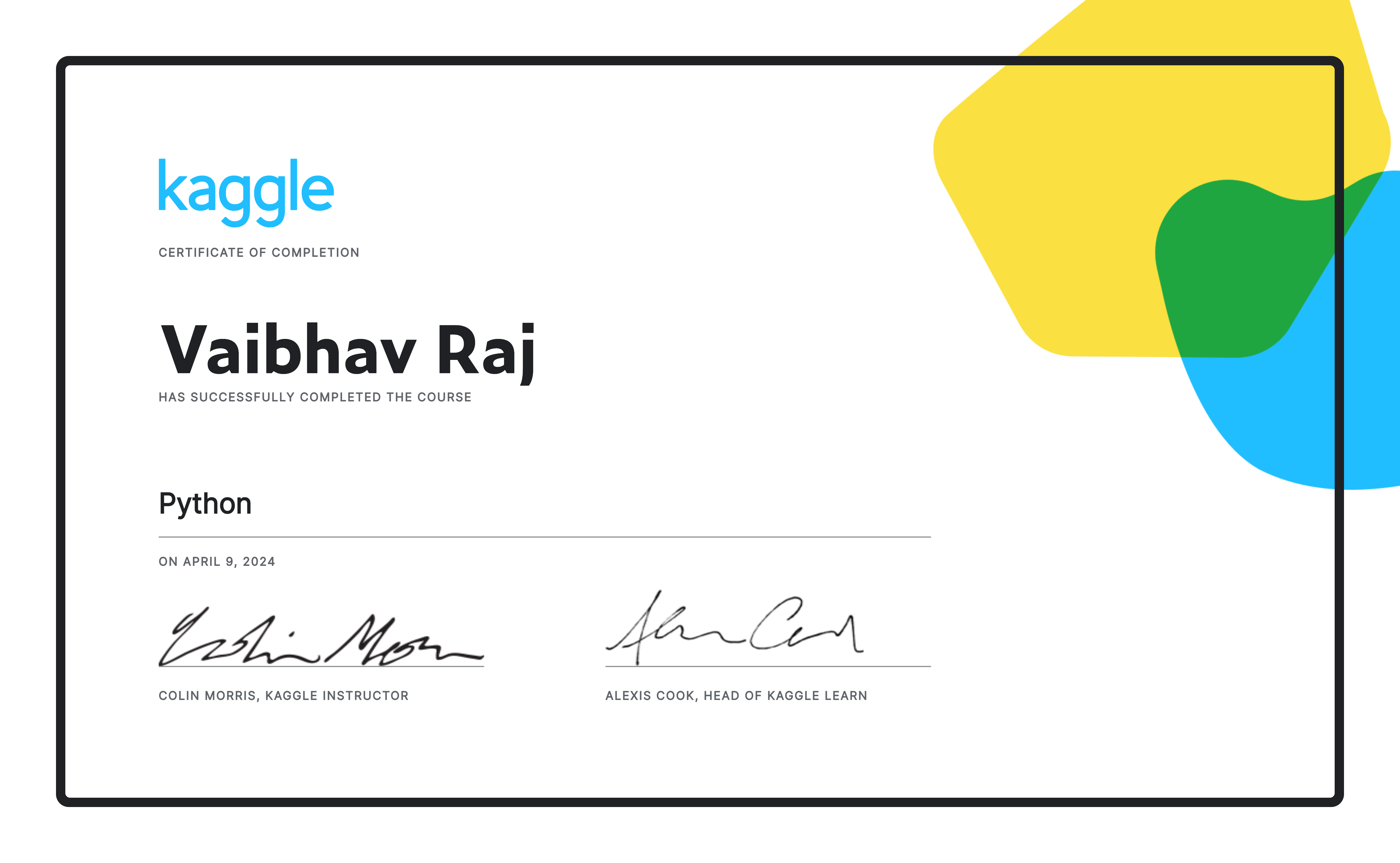 Kaggle Python Learning Certificate