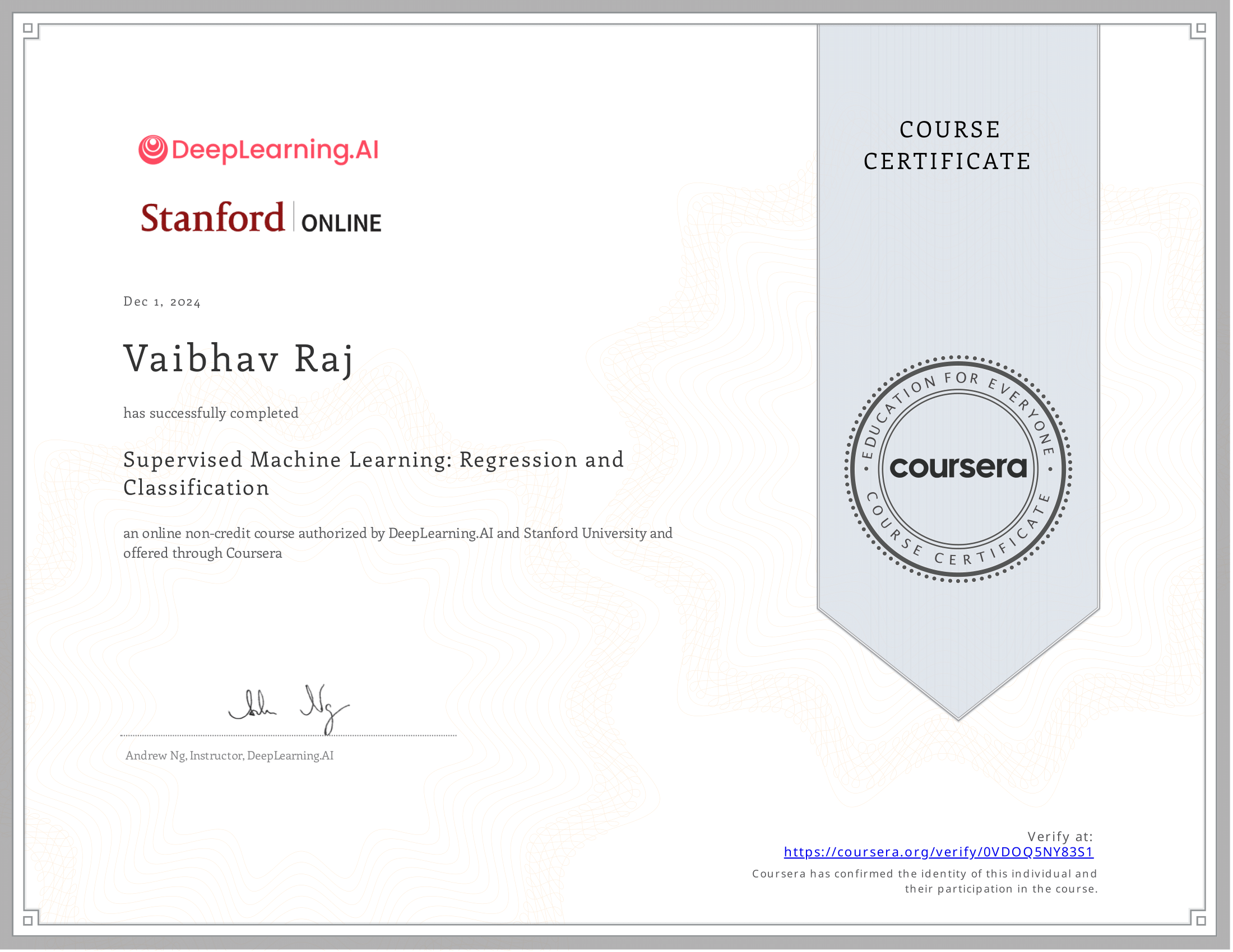 Supervised Machine Learning: Regression and Classification