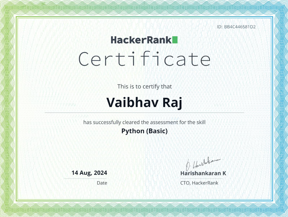 Hackerrank Python Basic Certificate